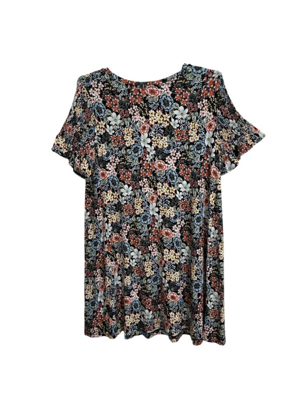 Loft Plus Womens Floral Print Short Smocked Ruffle Sleeve Dress Size 14 Boho - Picture 3 of 9
